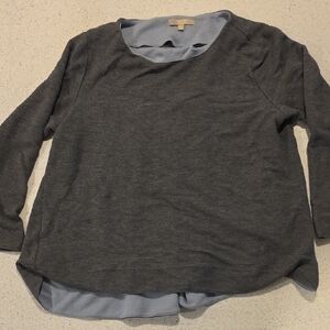 Joan Vass Gray and Light Blue Cowl Neck Sweater